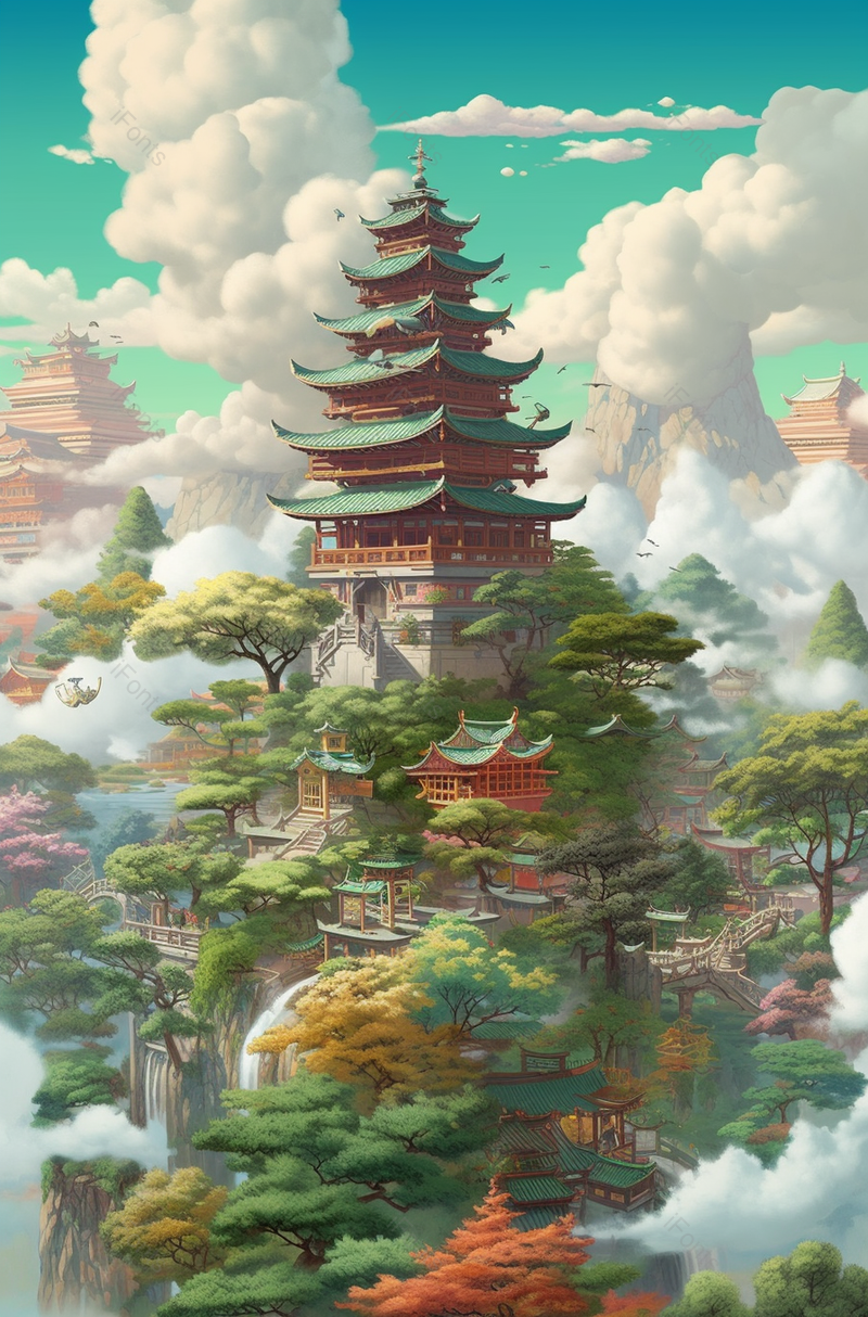 绿色山峰上古建筑物,插画/手绘图,插画/手绘图库,插画/手绘图下载,插画/手绘